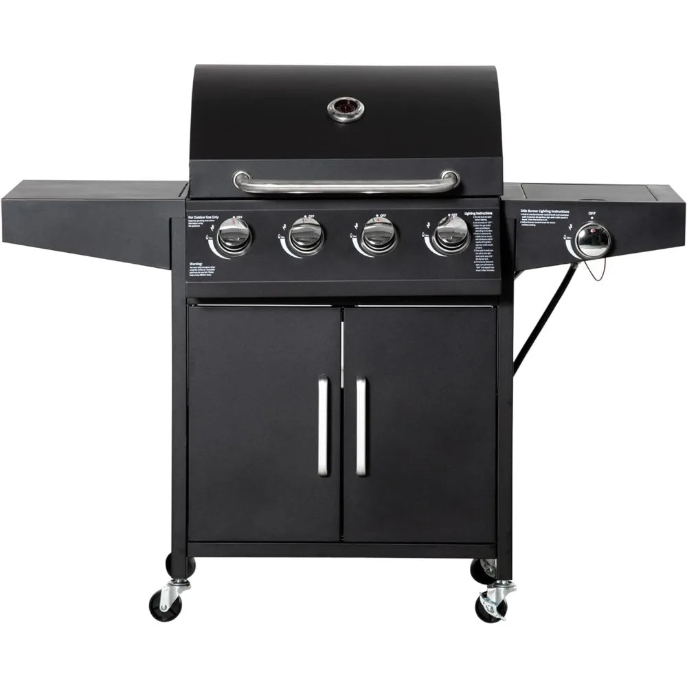 Outsunny 4-Burner Propane Gas Grill, 50,000 BTU, Outdoor BBQ with Side Burner